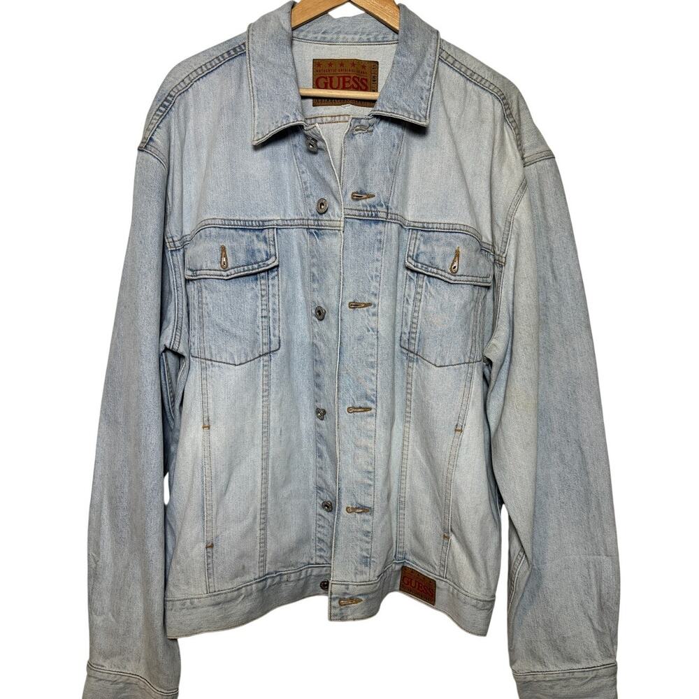 Vintage Guess Light Wash Trucker Denim Jean Jacket Size: XXL 80/90s Made In USA